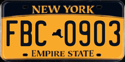 NY license plate FBC0903