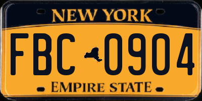 NY license plate FBC0904