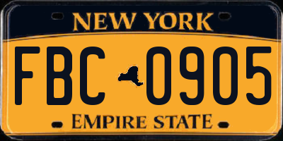 NY license plate FBC0905