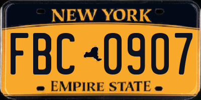 NY license plate FBC0907