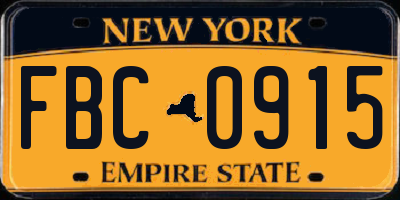 NY license plate FBC0915
