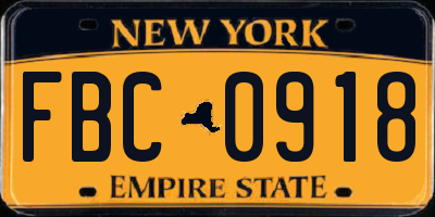 NY license plate FBC0918
