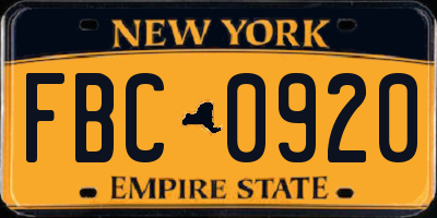 NY license plate FBC0920
