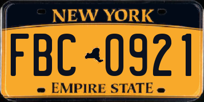 NY license plate FBC0921