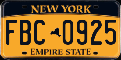 NY license plate FBC0925