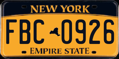 NY license plate FBC0926