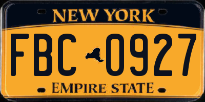 NY license plate FBC0927