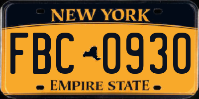 NY license plate FBC0930