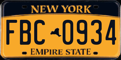 NY license plate FBC0934