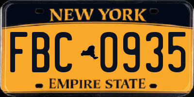 NY license plate FBC0935