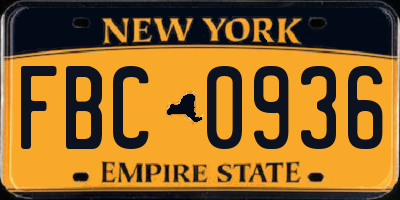 NY license plate FBC0936