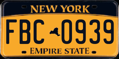 NY license plate FBC0939