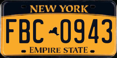 NY license plate FBC0943