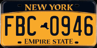 NY license plate FBC0946