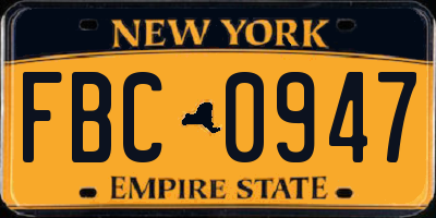 NY license plate FBC0947