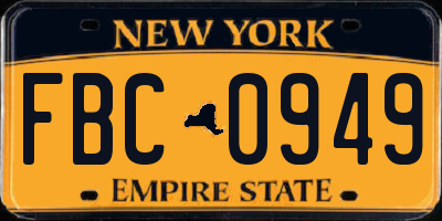 NY license plate FBC0949
