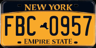 NY license plate FBC0957