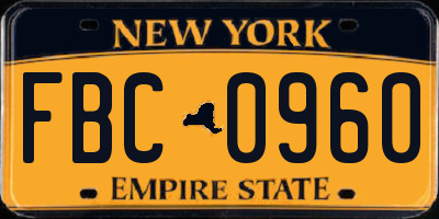NY license plate FBC0960