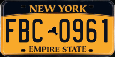 NY license plate FBC0961