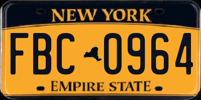 NY license plate FBC0964