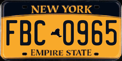 NY license plate FBC0965
