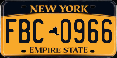 NY license plate FBC0966