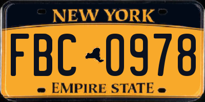 NY license plate FBC0978