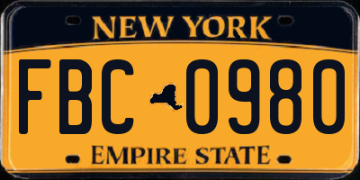 NY license plate FBC0980