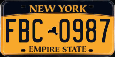 NY license plate FBC0987