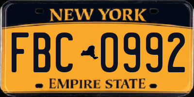 NY license plate FBC0992
