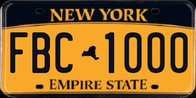 NY license plate FBC1000