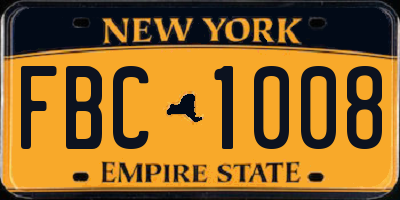 NY license plate FBC1008