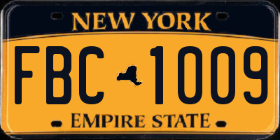 NY license plate FBC1009
