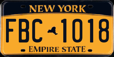 NY license plate FBC1018