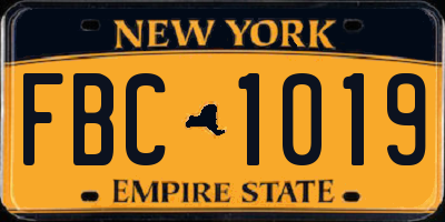 NY license plate FBC1019