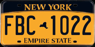 NY license plate FBC1022