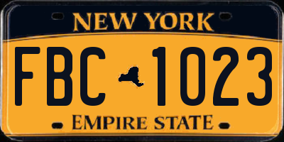 NY license plate FBC1023