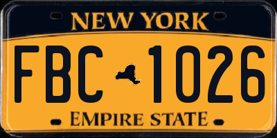 NY license plate FBC1026