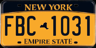 NY license plate FBC1031