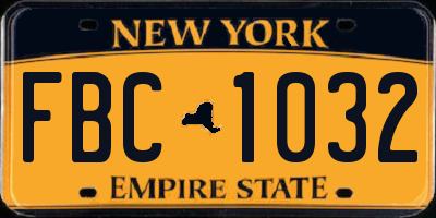 NY license plate FBC1032