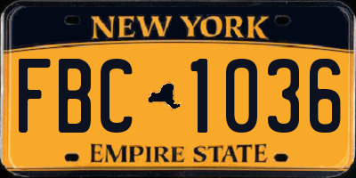 NY license plate FBC1036