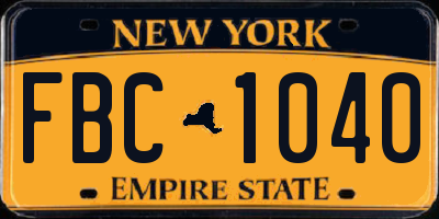 NY license plate FBC1040