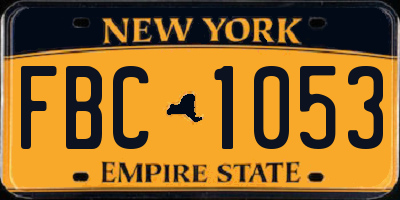 NY license plate FBC1053