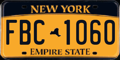 NY license plate FBC1060
