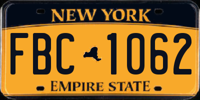 NY license plate FBC1062