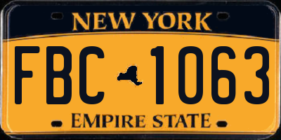 NY license plate FBC1063