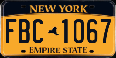 NY license plate FBC1067
