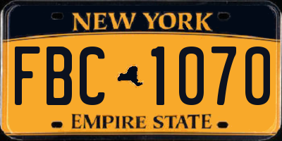 NY license plate FBC1070