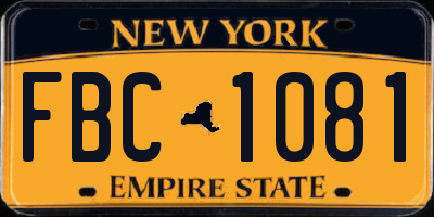 NY license plate FBC1081