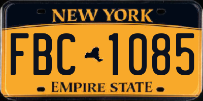 NY license plate FBC1085